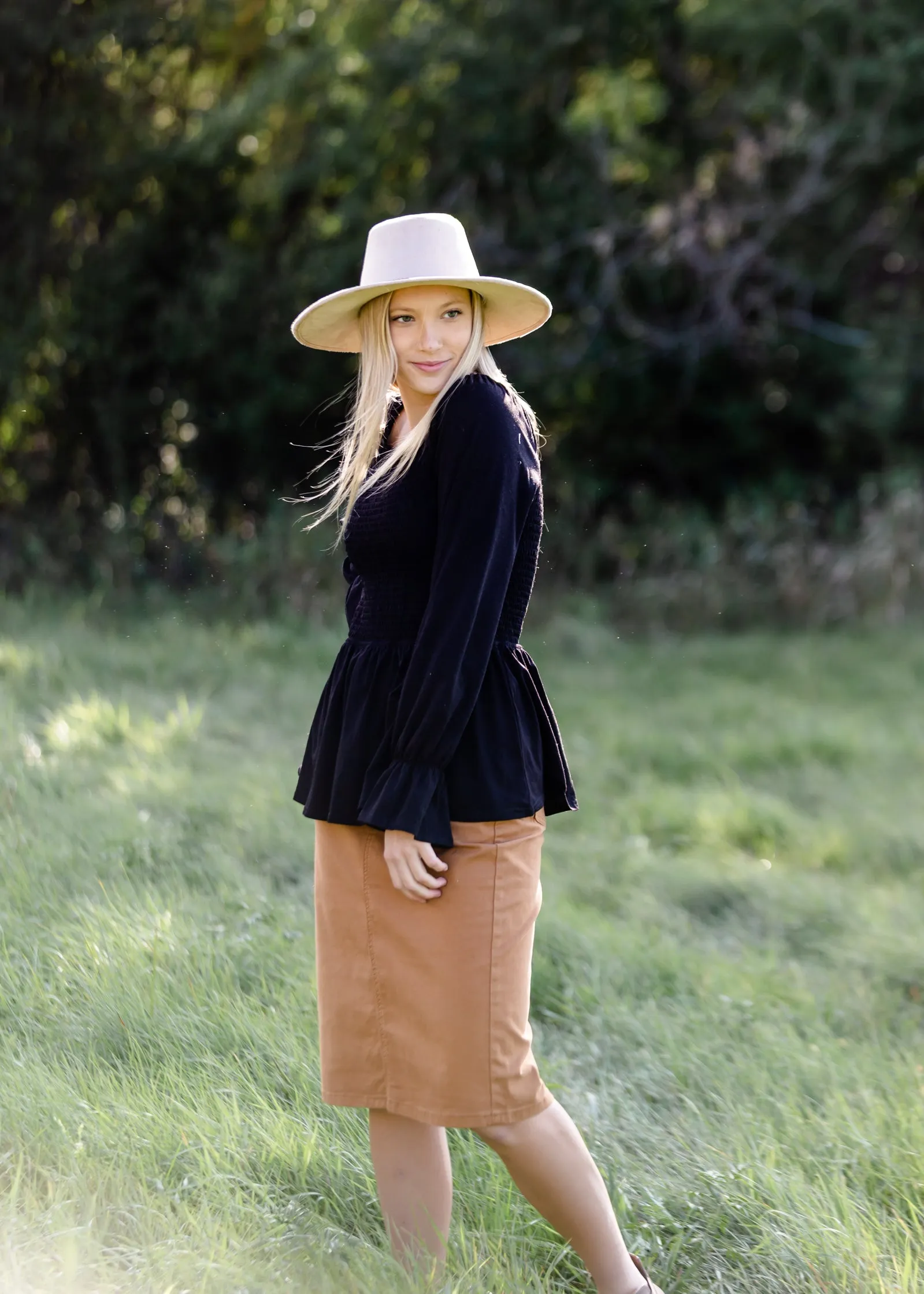 Black Long Sleeve Smocked Top - FINAL SALE