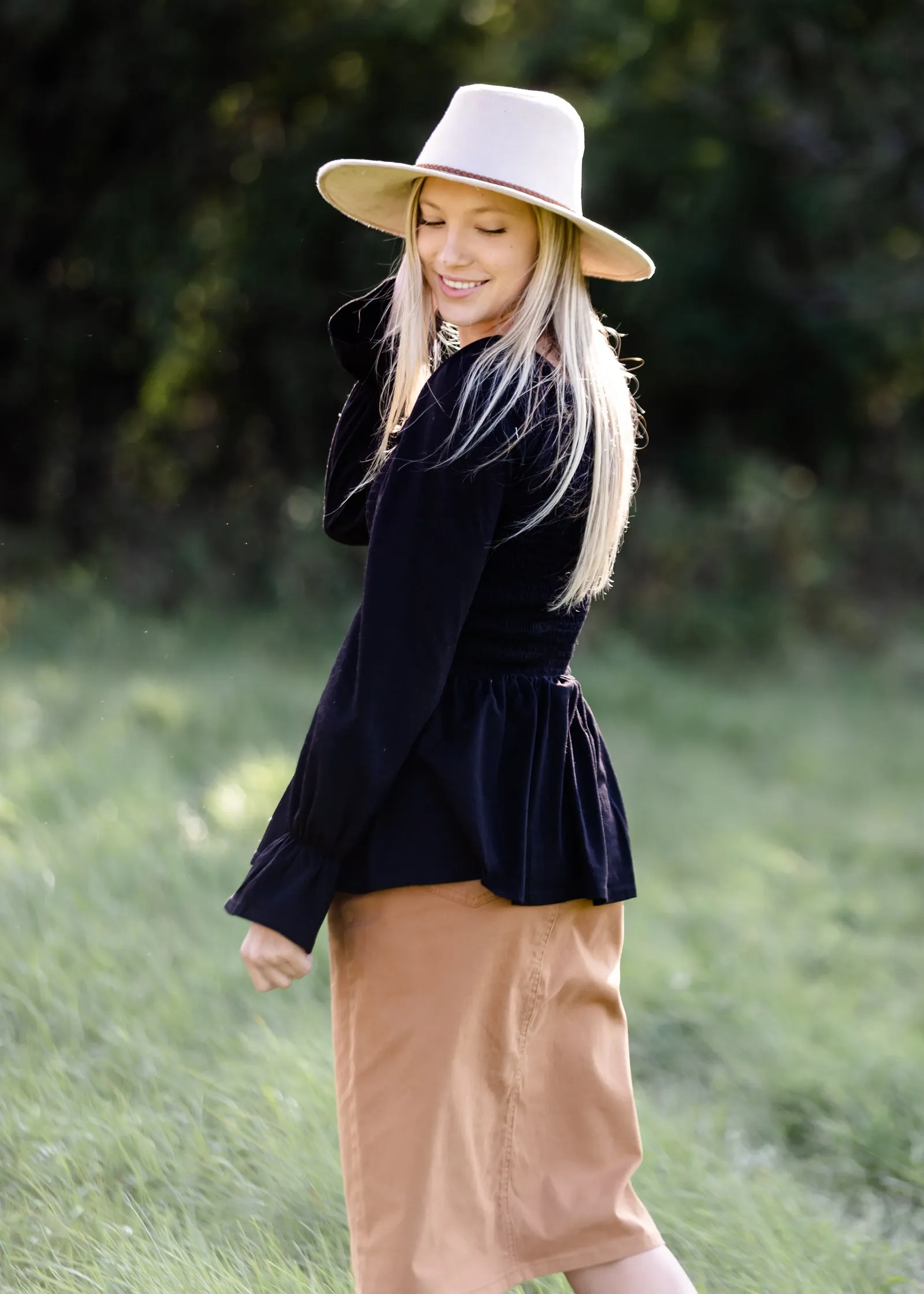 Black Long Sleeve Smocked Top - FINAL SALE