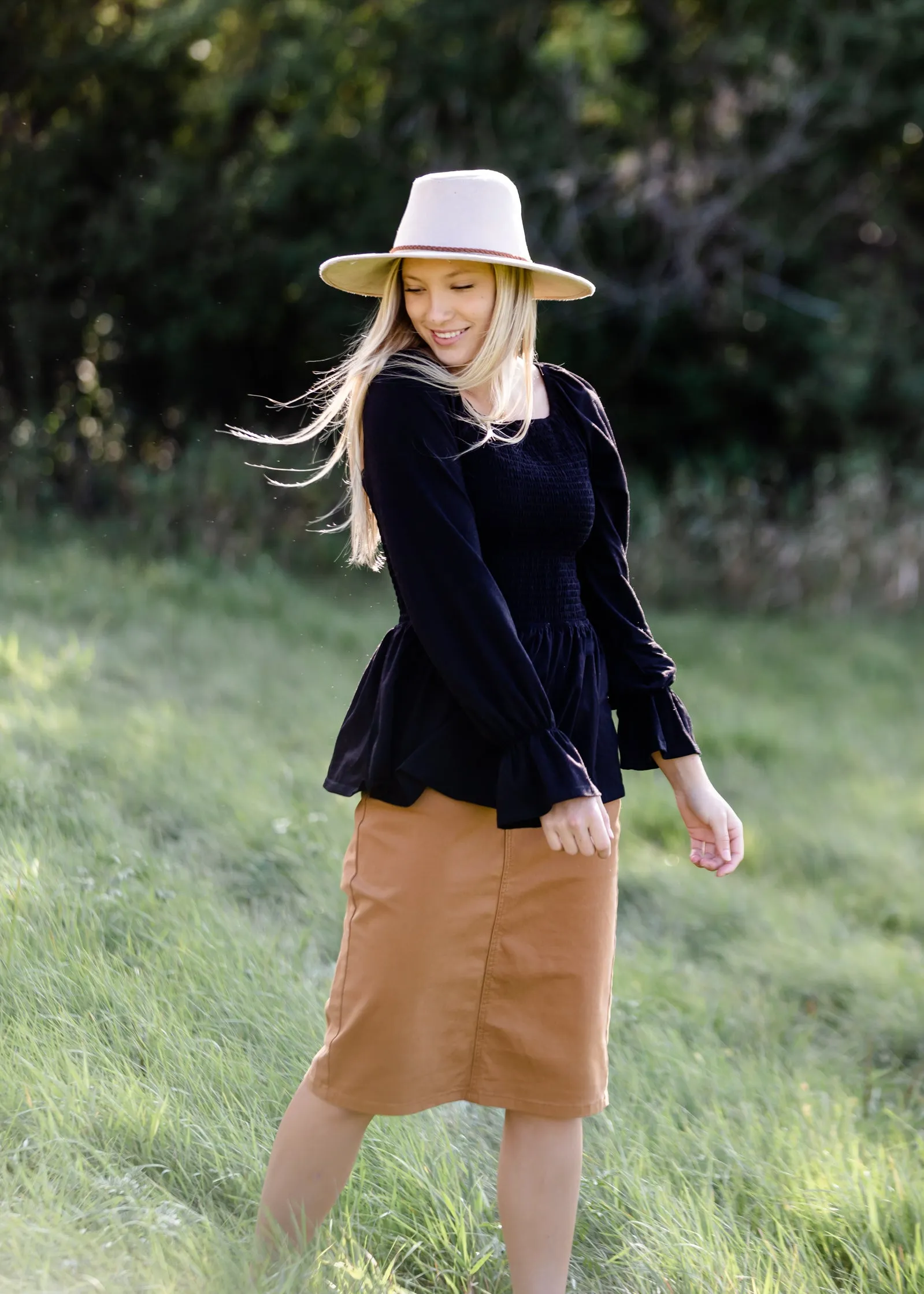 Black Long Sleeve Smocked Top - FINAL SALE