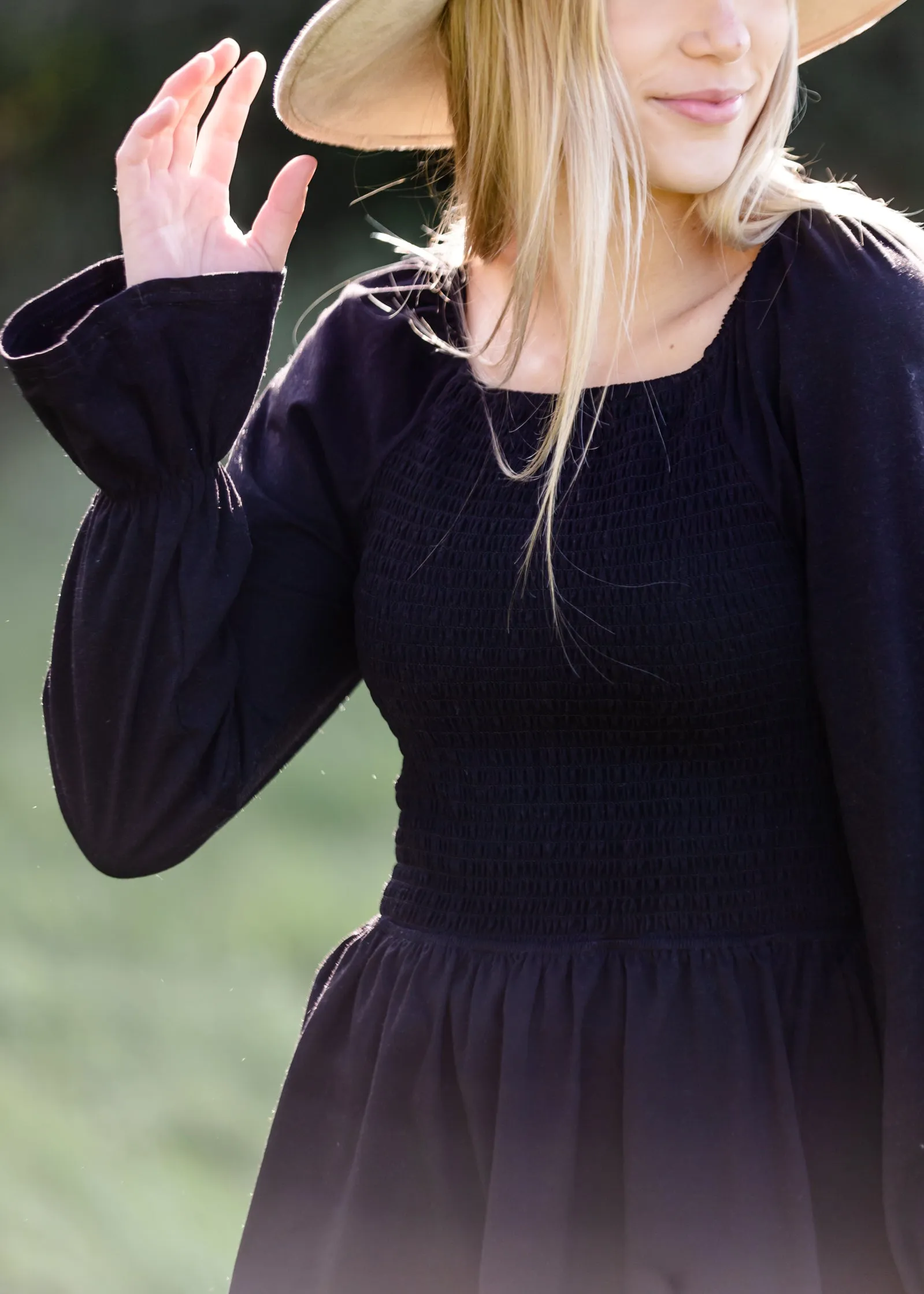 Black Long Sleeve Smocked Top - FINAL SALE