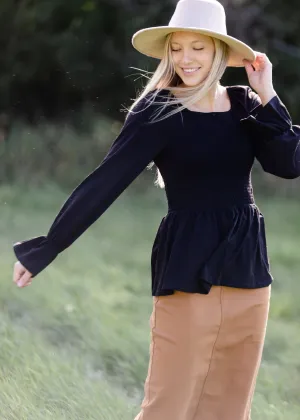 Black Long Sleeve Smocked Top - FINAL SALE