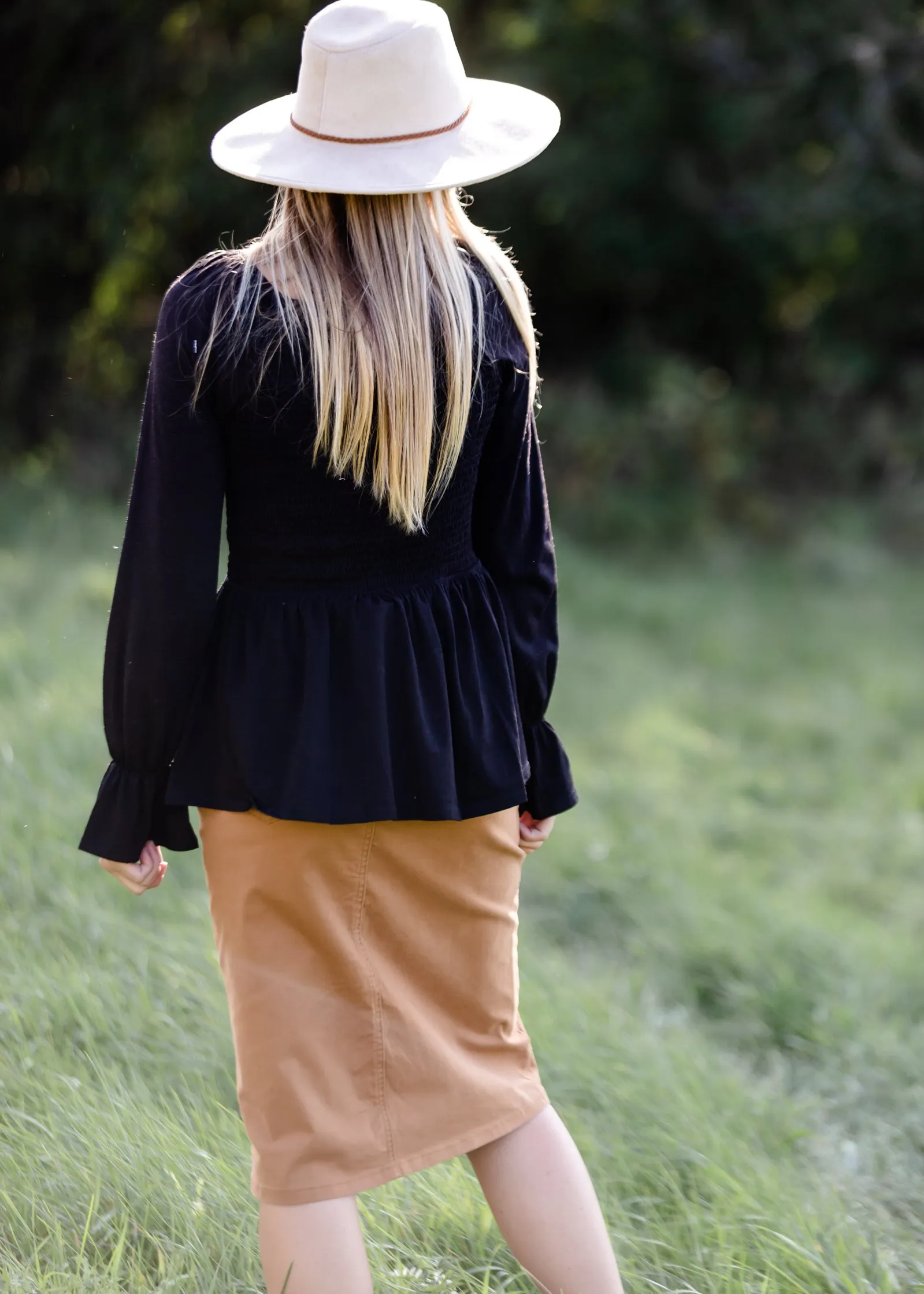 Black Long Sleeve Smocked Top - FINAL SALE