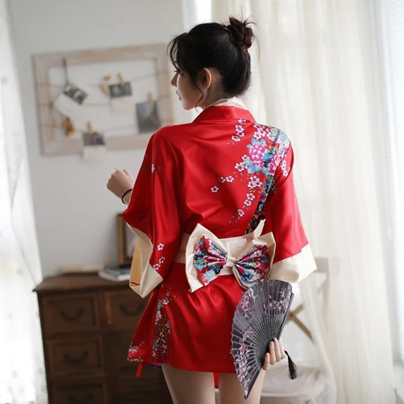 BLACK/RED FLOWER PRINT KIMONO DRESS UB2783
