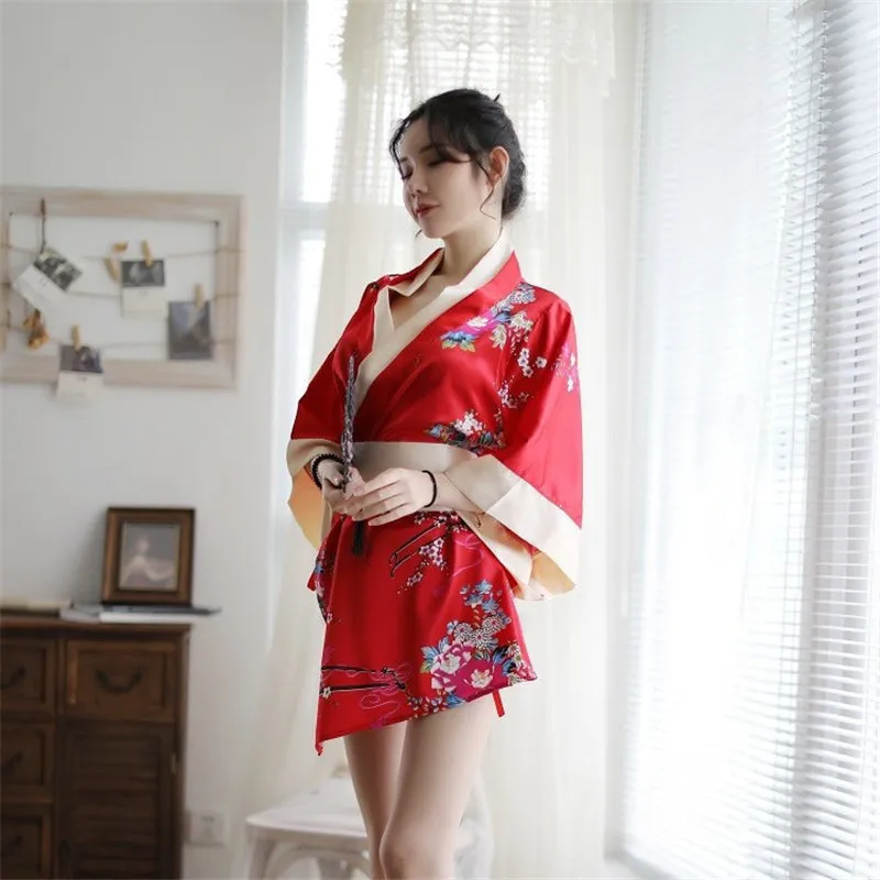BLACK/RED FLOWER PRINT KIMONO DRESS UB2783