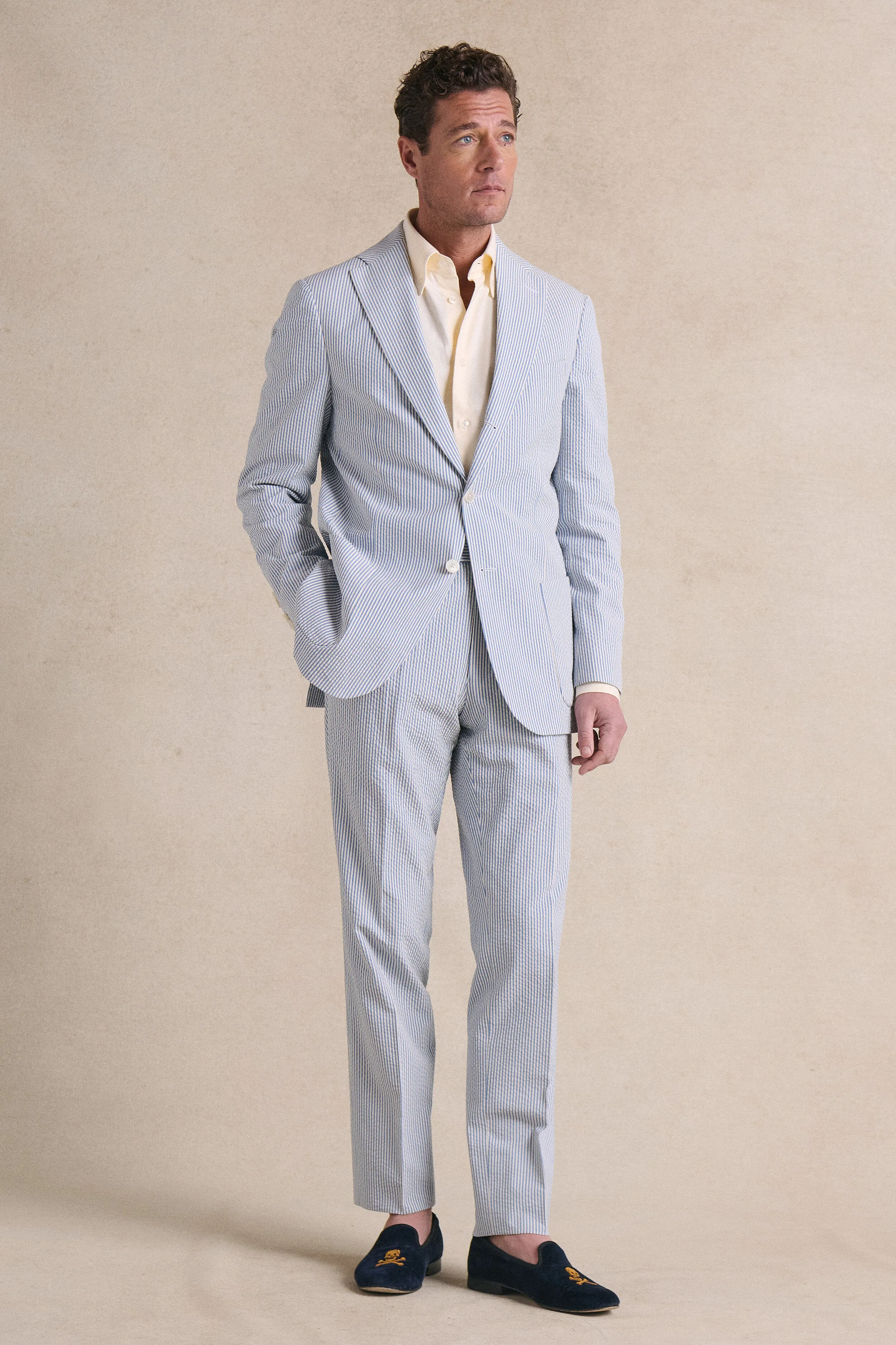Blue Stripe Single Breasted Seersucker Jacket