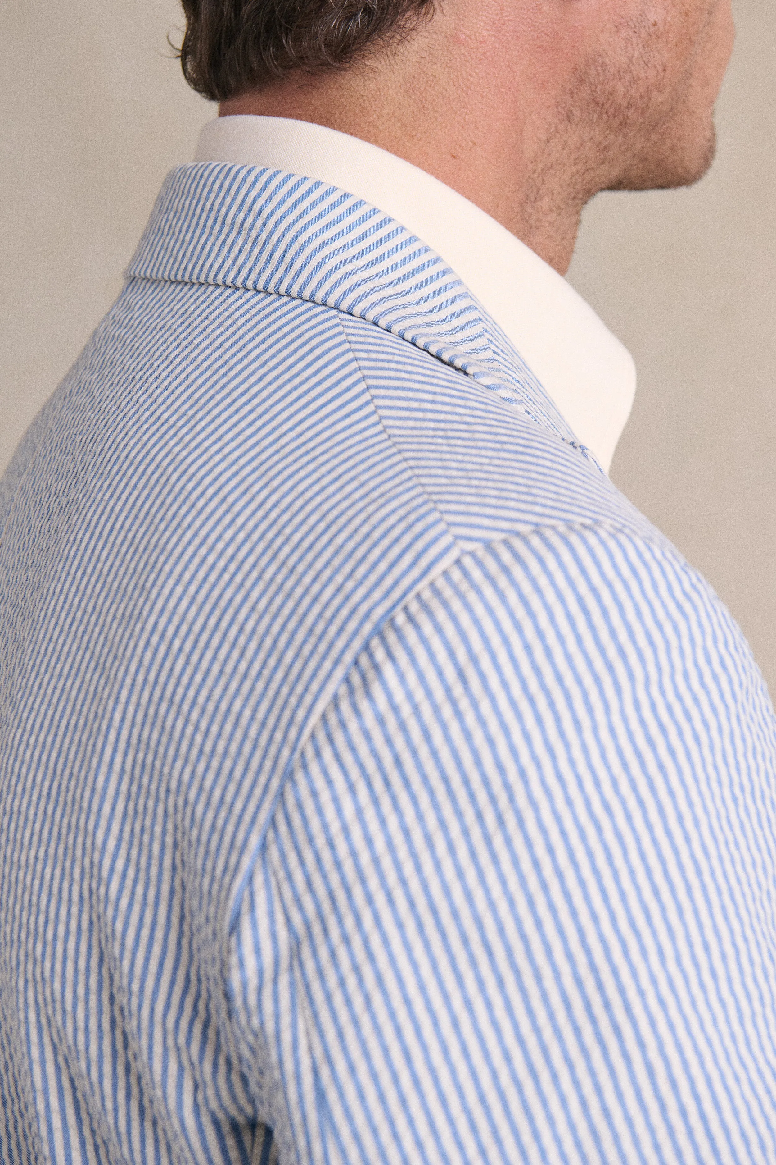 Blue Stripe Single Breasted Seersucker Jacket
