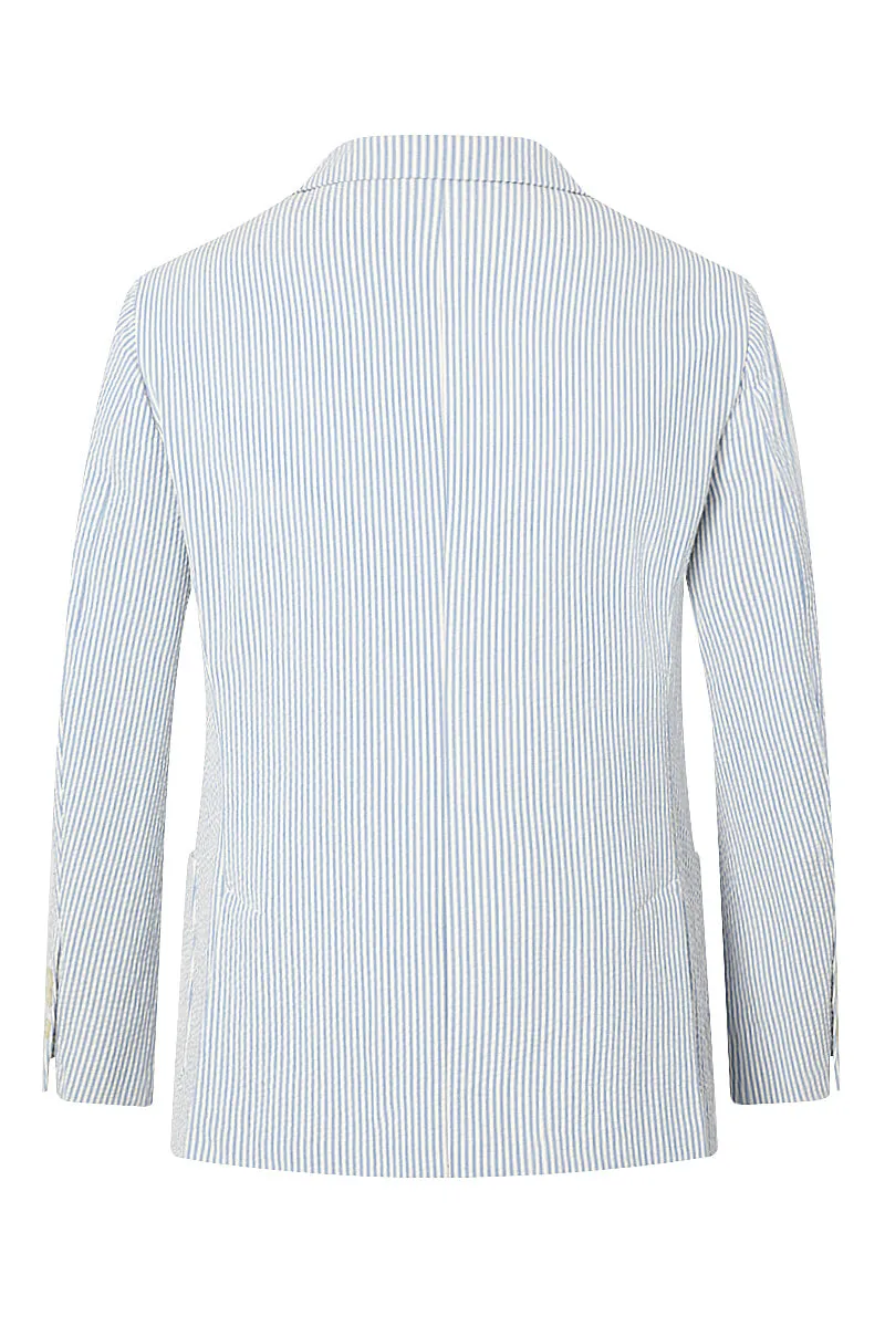 Blue Stripe Single Breasted Seersucker Jacket