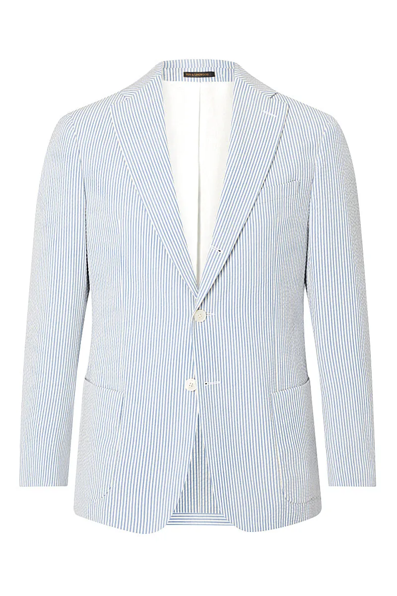 Blue Stripe Single Breasted Seersucker Jacket