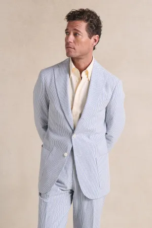Blue Stripe Single Breasted Seersucker Jacket