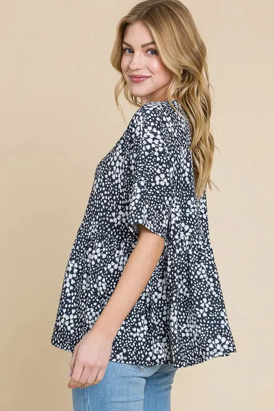 BOMBOM Floral Round Neck Peplum Blouse for Women Stylish