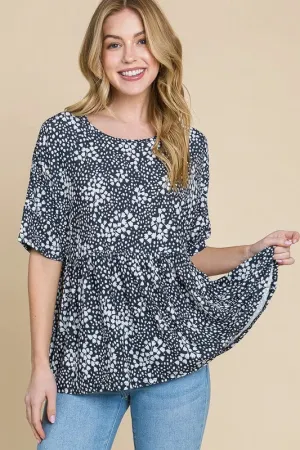 BOMBOM Floral Round Neck Peplum Blouse for Women Stylish