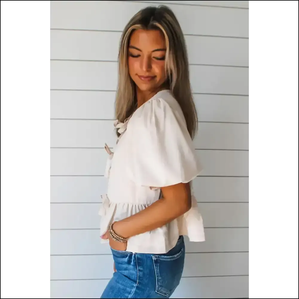 Bowknot Puff Sleeve Peplum Blouse: Prepare for Compliments