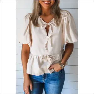 Bowknot Puff Sleeve Peplum Blouse: Prepare for Compliments