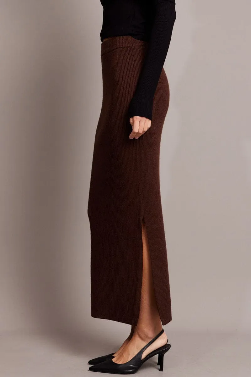 Brown Knit Skirt High Rise