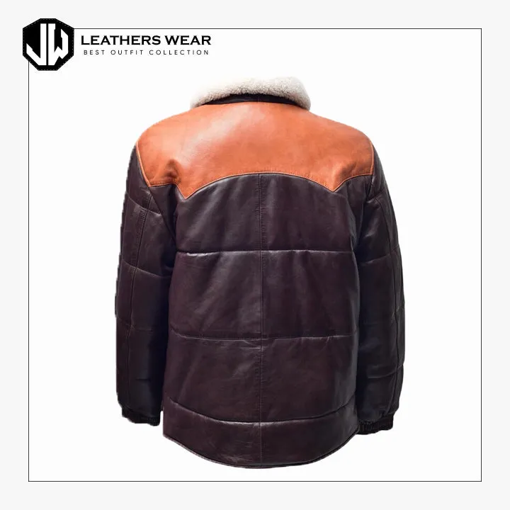 Brown Puffer Leather Jackets Fur