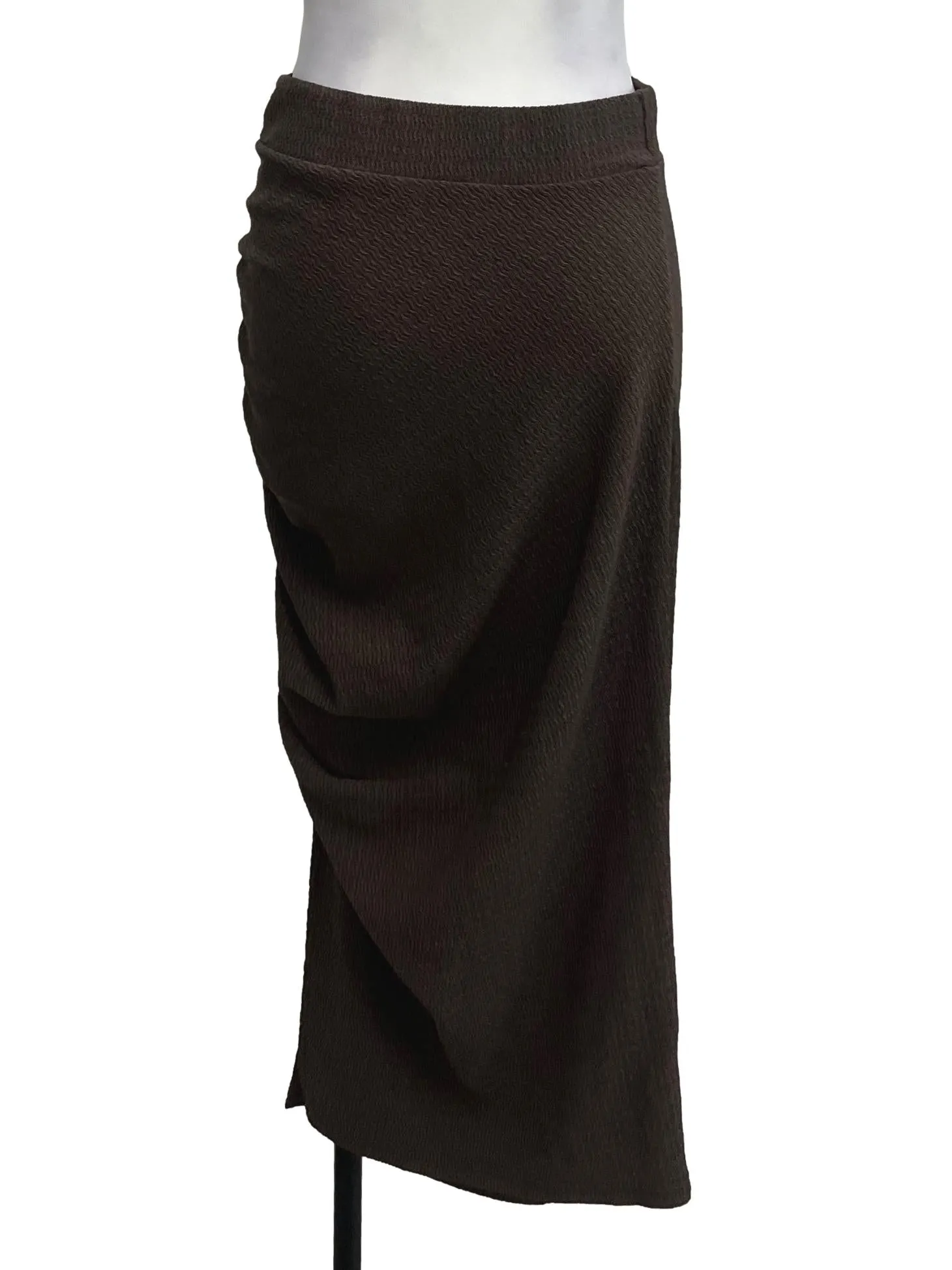 Brown Textured Ruched Skirt