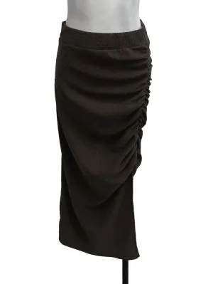 Brown Textured Ruched Skirt