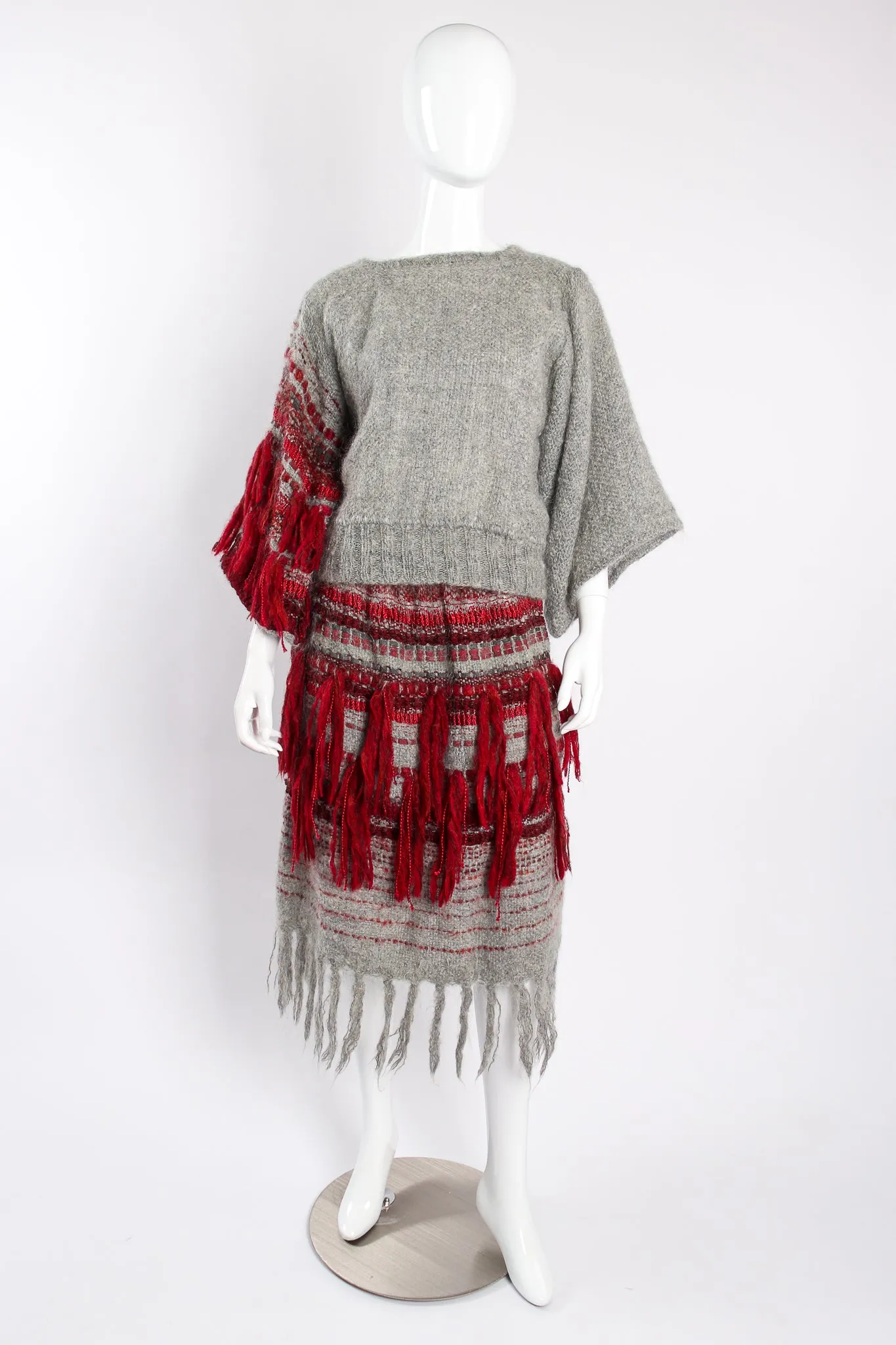 Brushed Yarn Fringe Top & Skirt Set