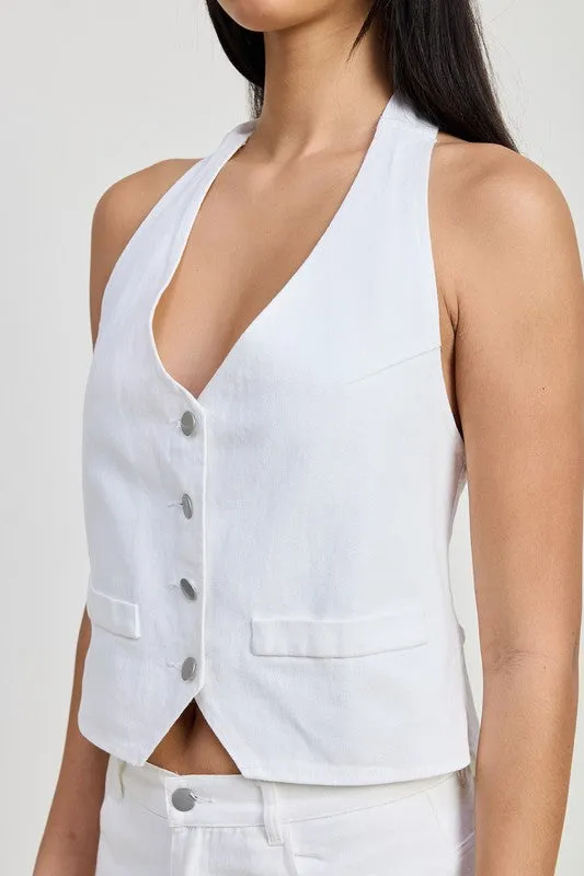 BUTTON UP HALTER NECK TOP