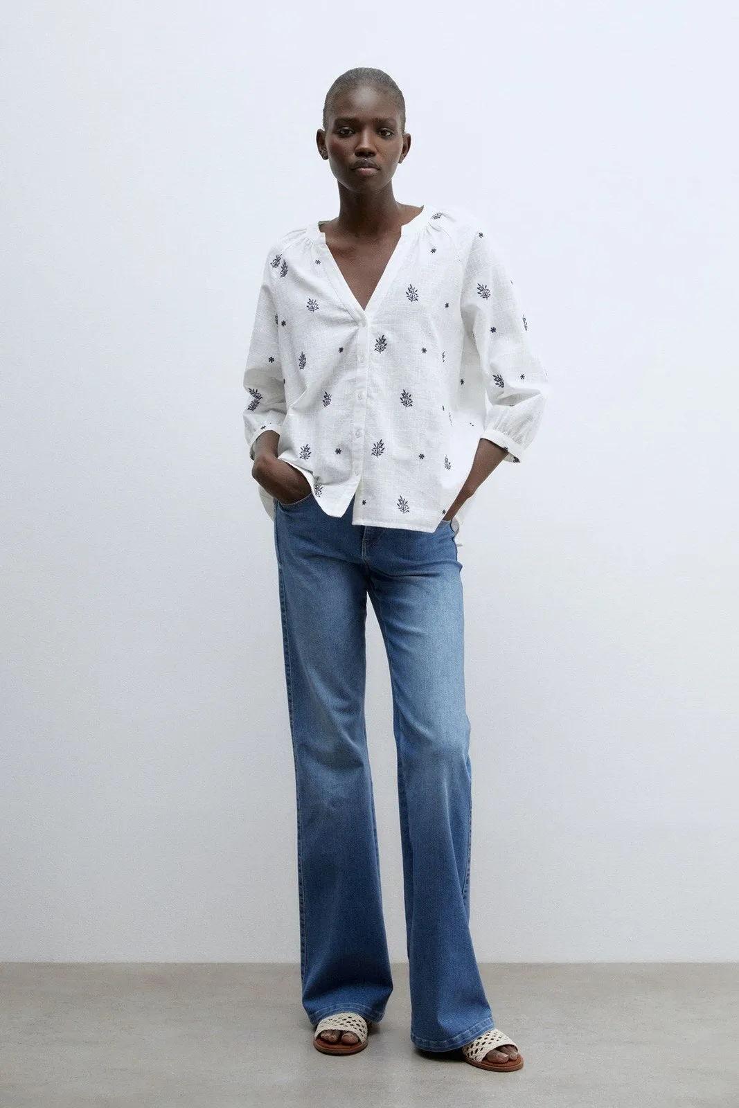 Buttons raglan blouse - Blue Acid