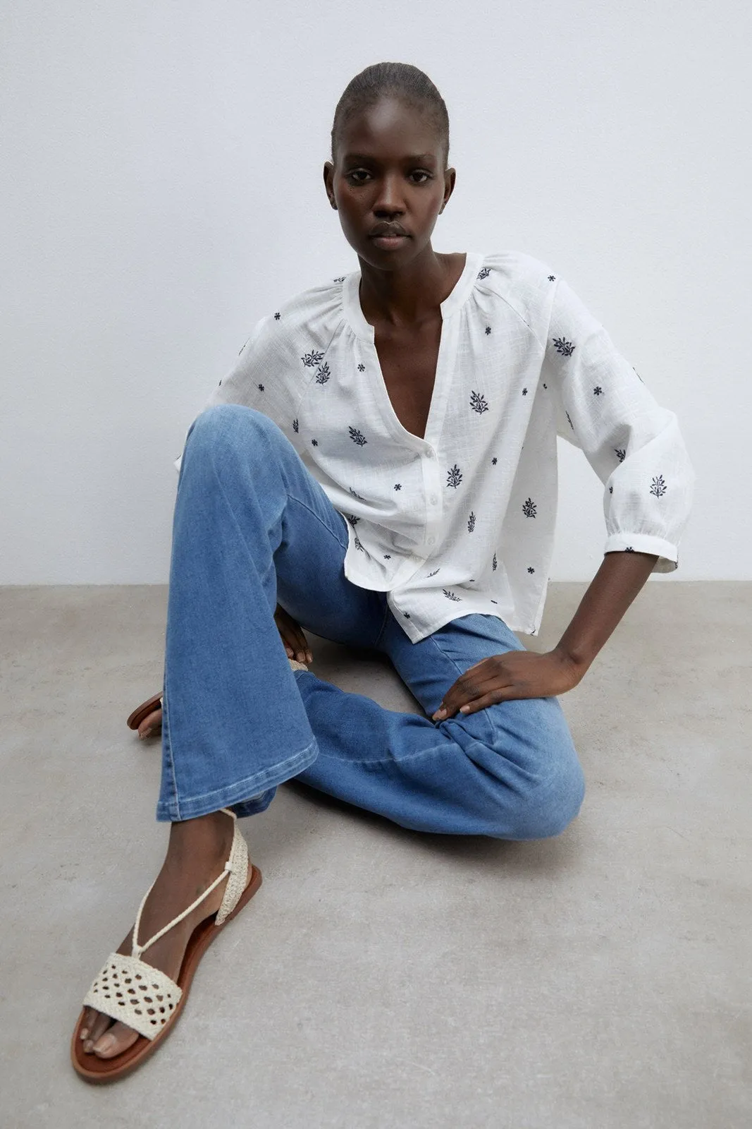 Buttons raglan blouse - Blue Acid