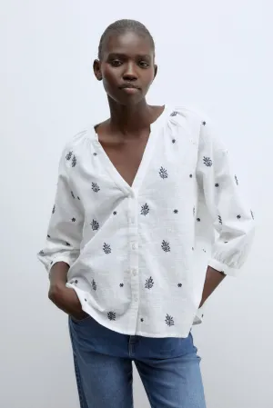 Buttons raglan blouse - Blue Acid