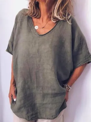Casual V-neck Solid Blouse