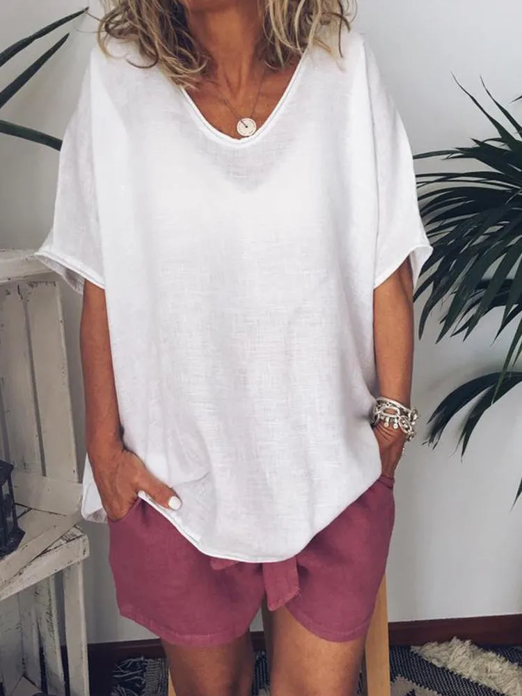 Casual V-neck Solid Blouse