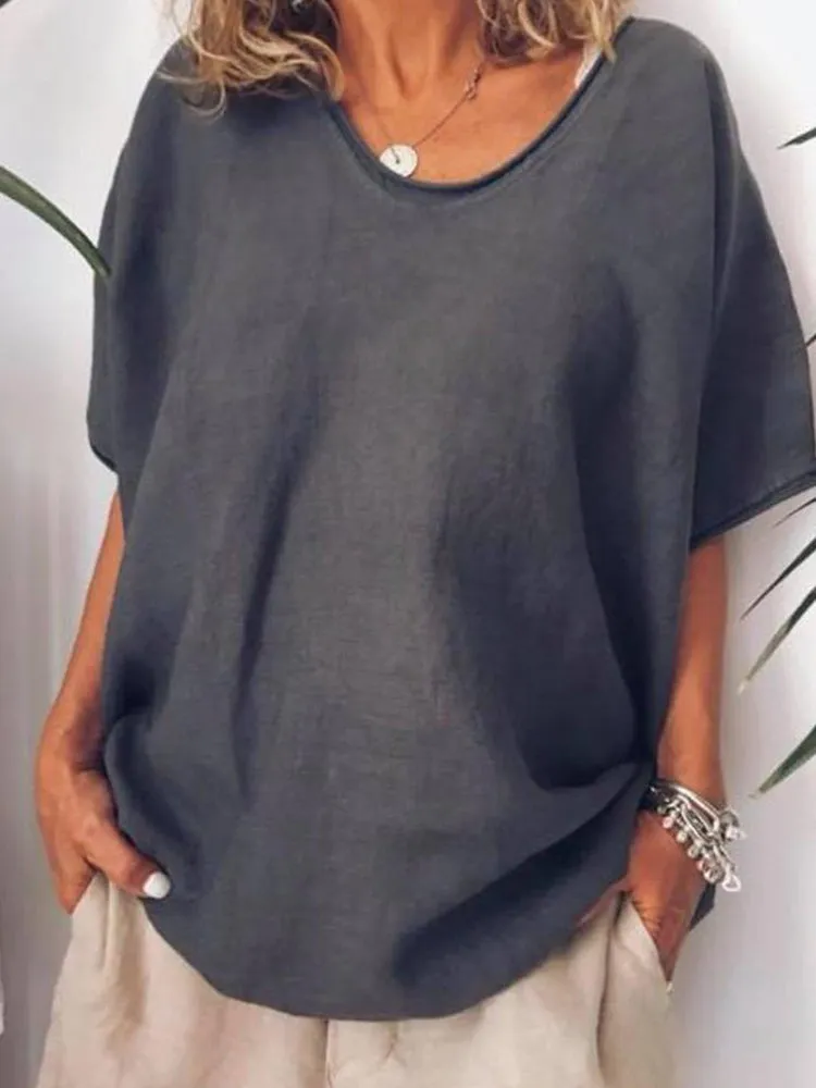Casual V-neck Solid Blouse
