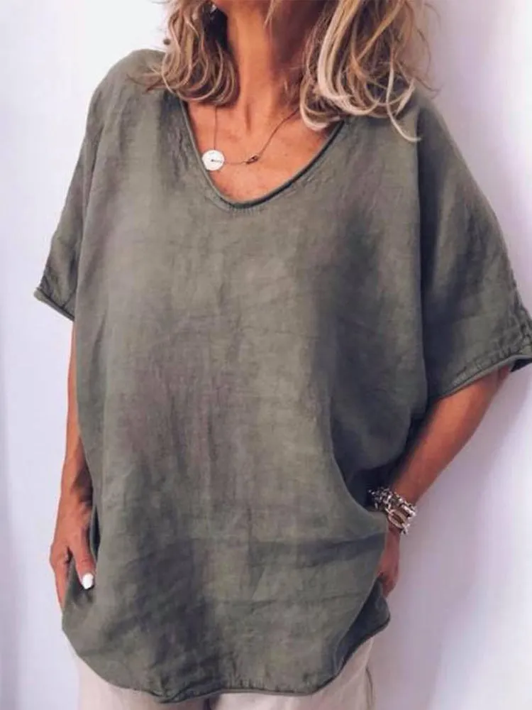 Casual V-neck Solid Blouse