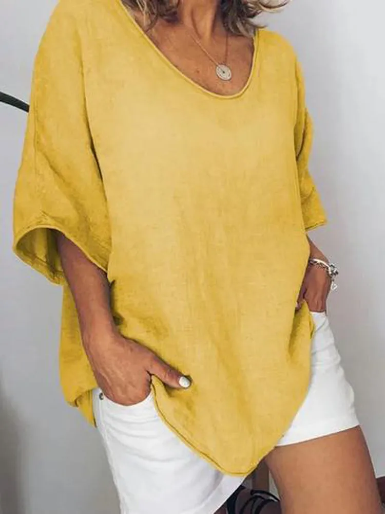 Casual V-neck Solid Blouse
