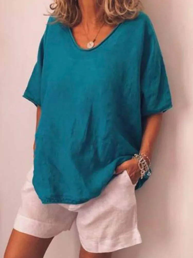 Casual V-neck Solid Blouse