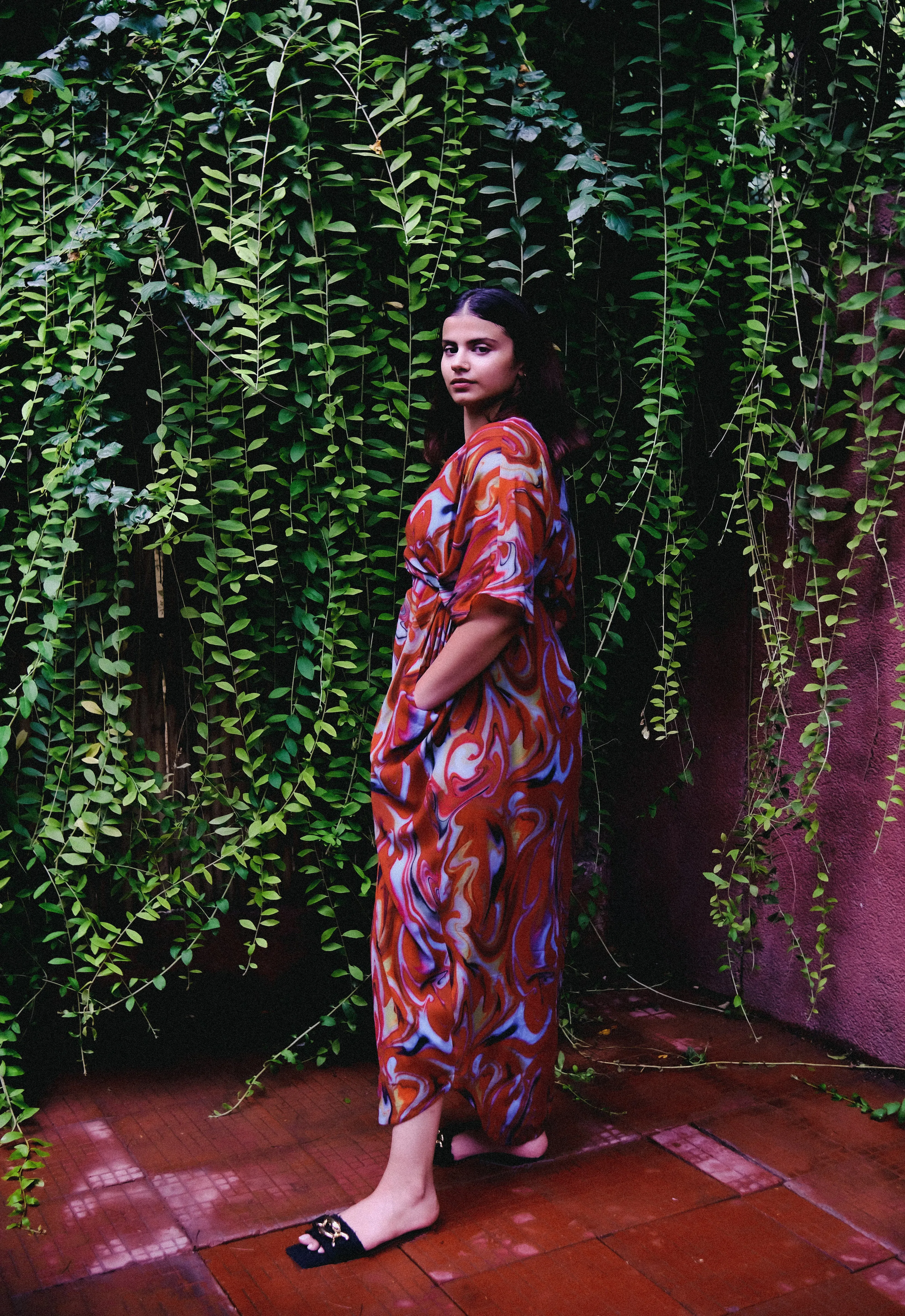 Cayenne Wave Front Or Back Tie Kaftaan Dress