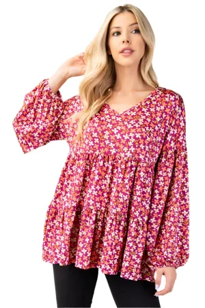 Celeste Floral V-Neck Balloon Sleeve Blouse
