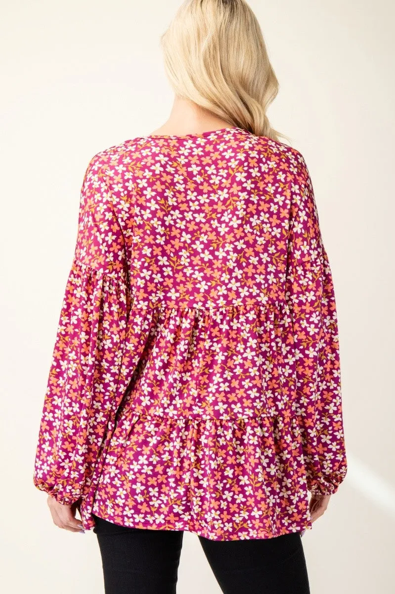 Celeste Floral V-Neck Balloon Sleeve Blouse