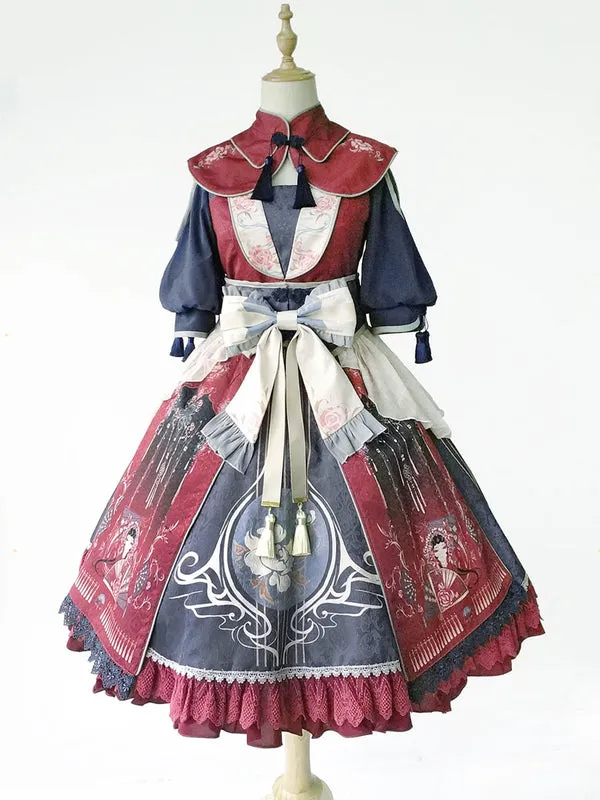 Chinese Style Lolita OP Dress Infanta Kimono Pleated Fringe Pleated Lolita One Piece Dresses
