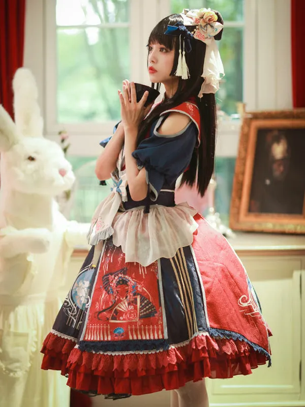 Chinese Style Lolita OP Dress Infanta Kimono Pleated Fringe Pleated Lolita One Piece Dresses