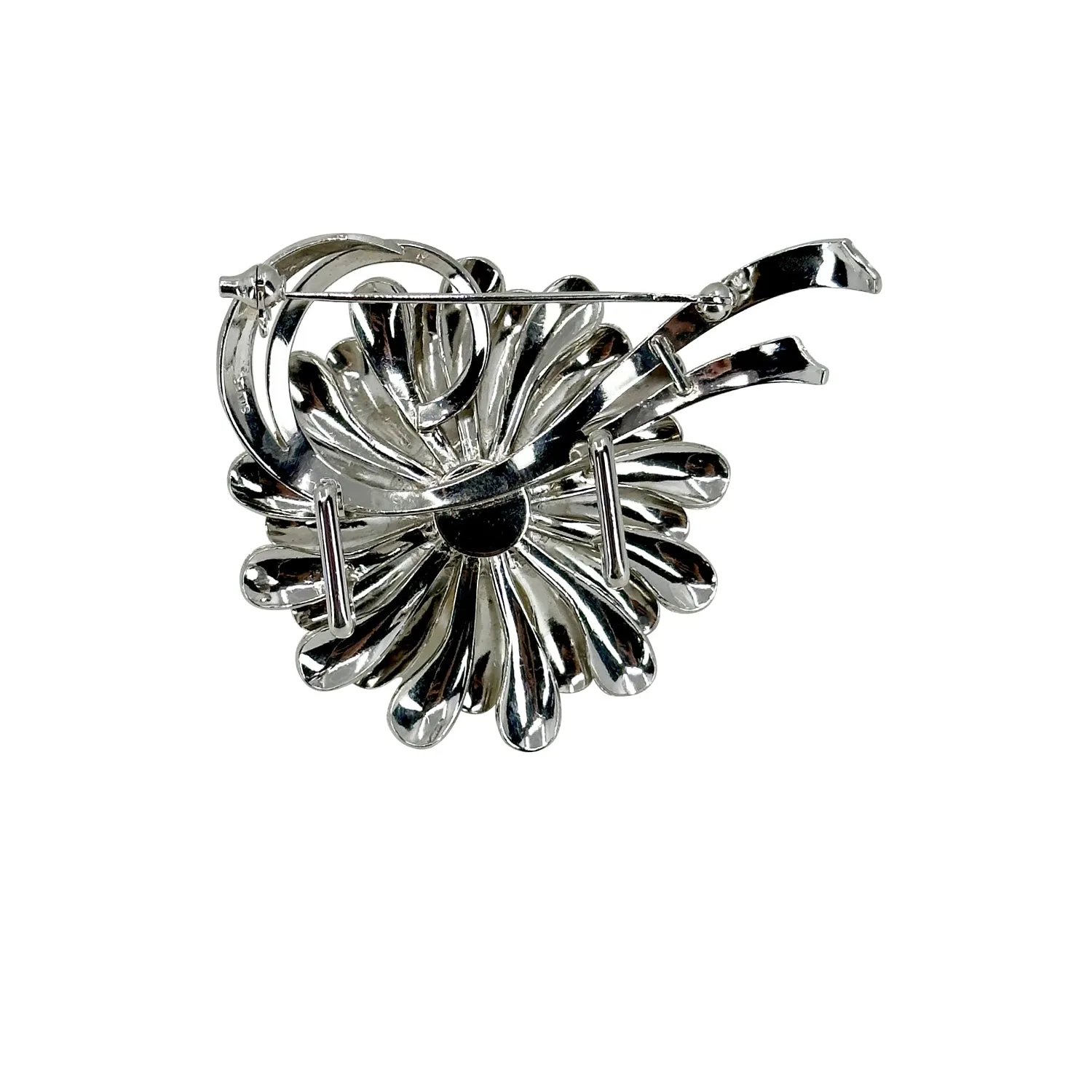 Chrysanthemum Flower Japanese Saltwater Akoya Cultured Pearl Vintage Brooch Obidome- Sterling Silver