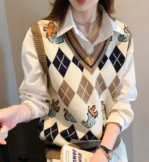 Classic Argyle Pattern Elegant Vest Sweater