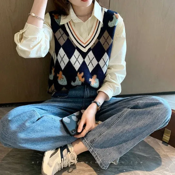 Classic Argyle Pattern Elegant Vest Sweater
