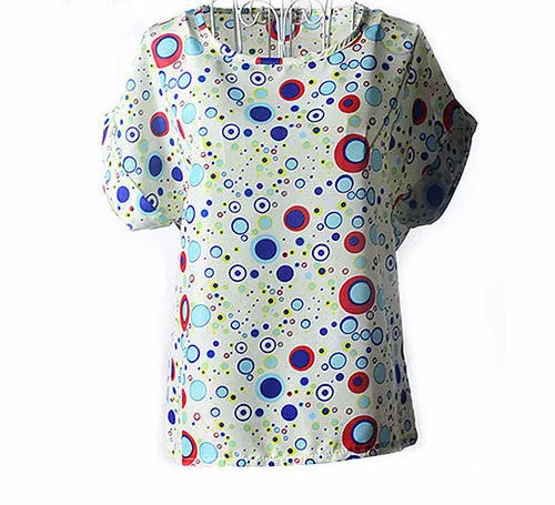 Colorful Apparel Print O-Neck Tropical Chiffon Women Blouses Short Batwing Sleeve Plus Size Shirt Body