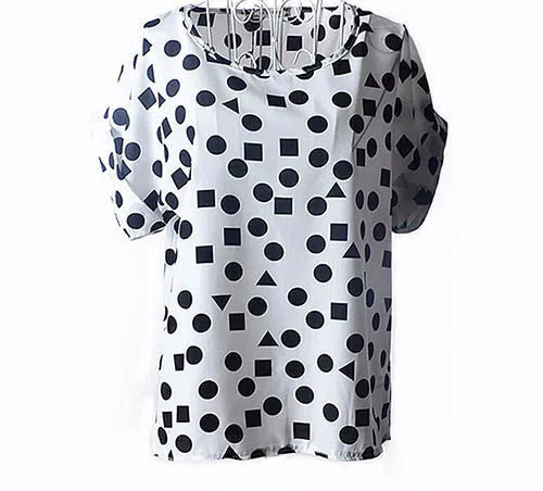 Colorful Apparel Print O-Neck Tropical Chiffon Women Blouses Short Batwing Sleeve Plus Size Shirt Body