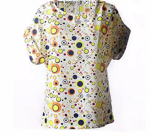 Colorful Apparel Print O-Neck Tropical Chiffon Women Blouses Short Batwing Sleeve Plus Size Shirt Body