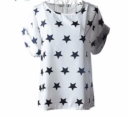 Colorful Apparel Print O-Neck Tropical Chiffon Women Blouses Short Batwing Sleeve Plus Size Shirt Body