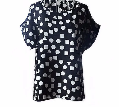 Colorful Apparel Print O-Neck Tropical Chiffon Women Blouses Short Batwing Sleeve Plus Size Shirt Body
