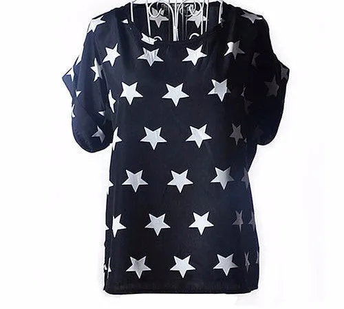 Colorful Apparel Print O-Neck Tropical Chiffon Women Blouses Short Batwing Sleeve Plus Size Shirt Body