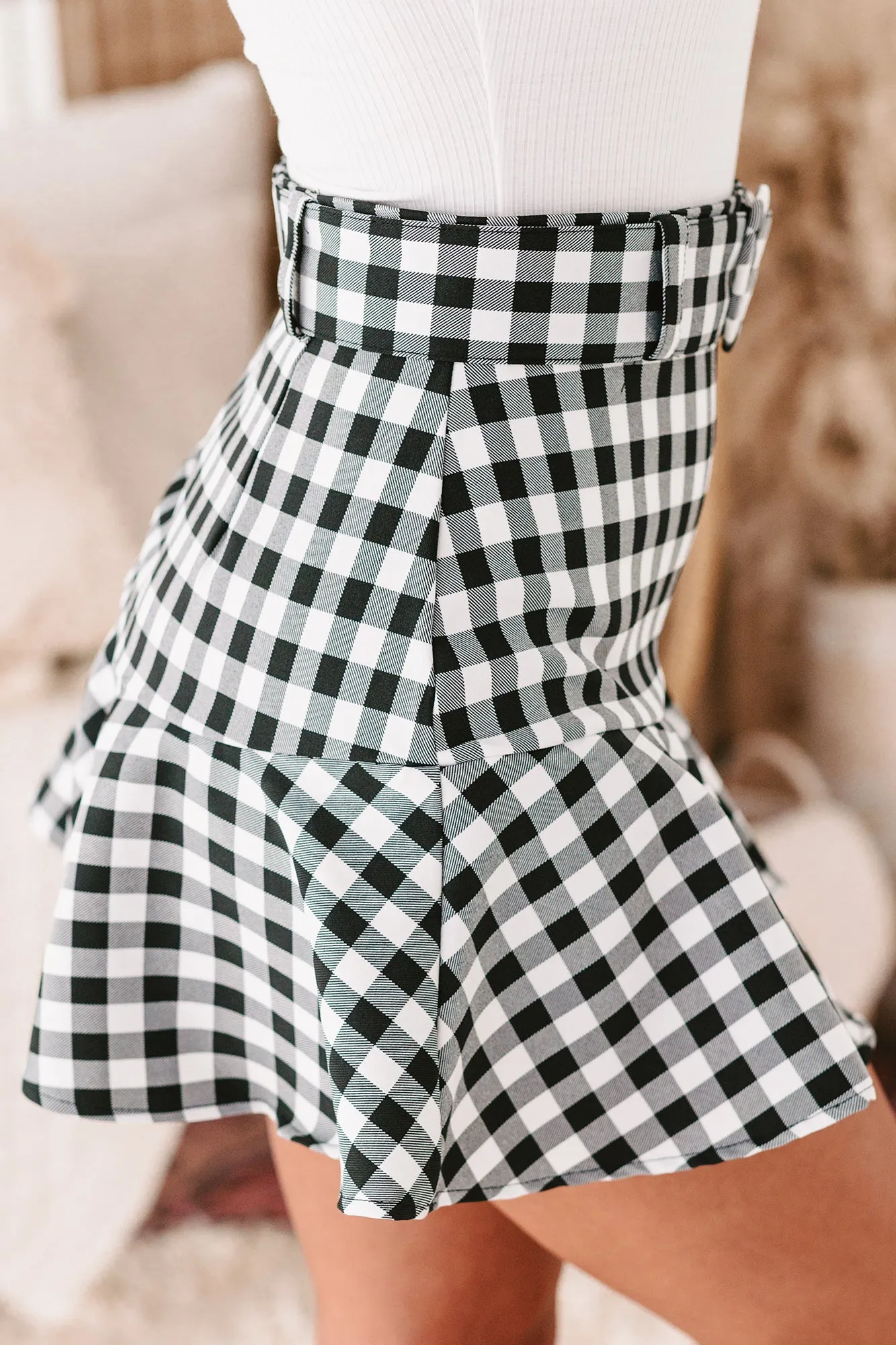 Country Club Connections Belted Gingham Print Skort (Black)