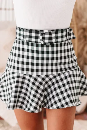 Country Club Connections Belted Gingham Print Skort (Black)