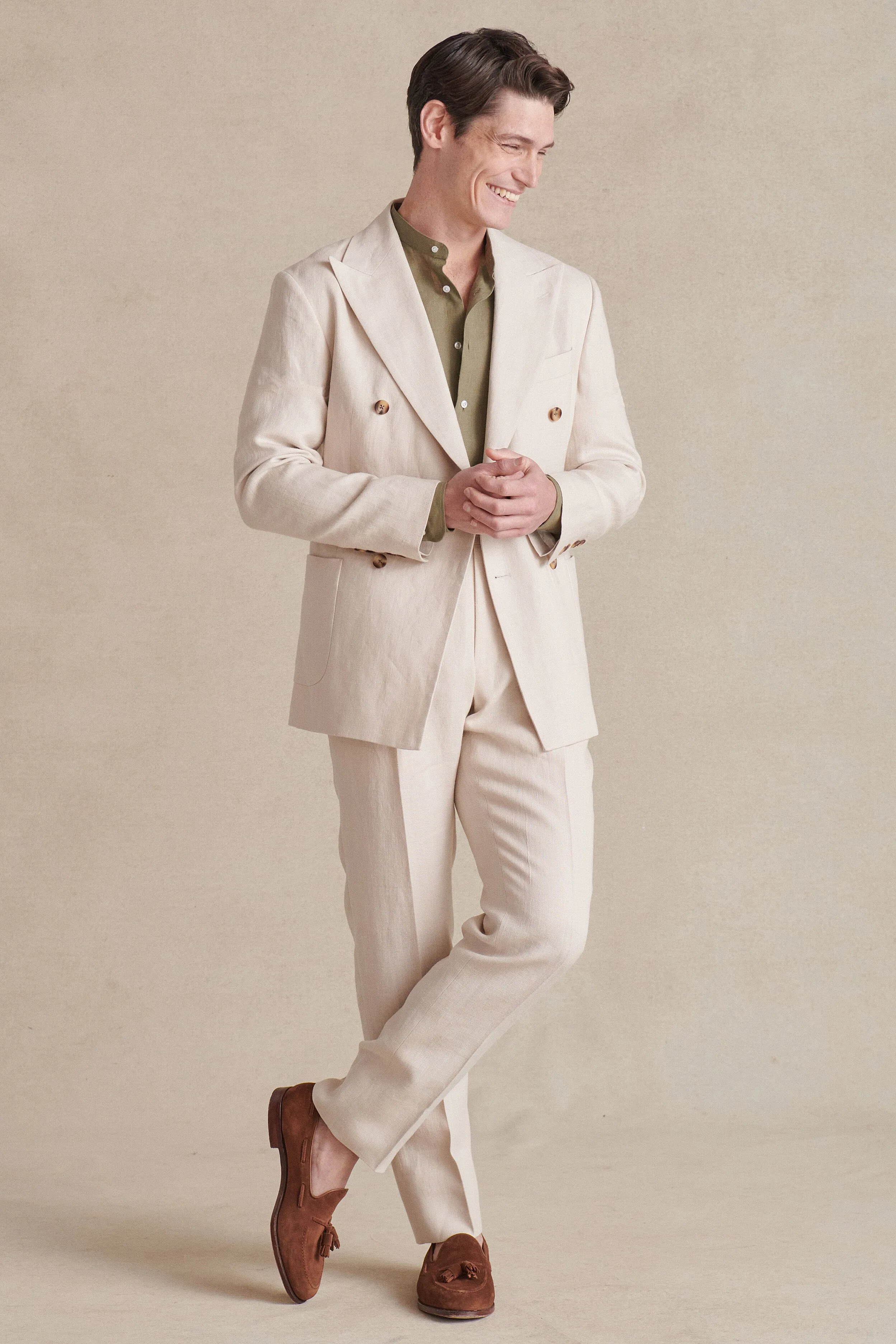 Cream Double Breasted Linen Jacket