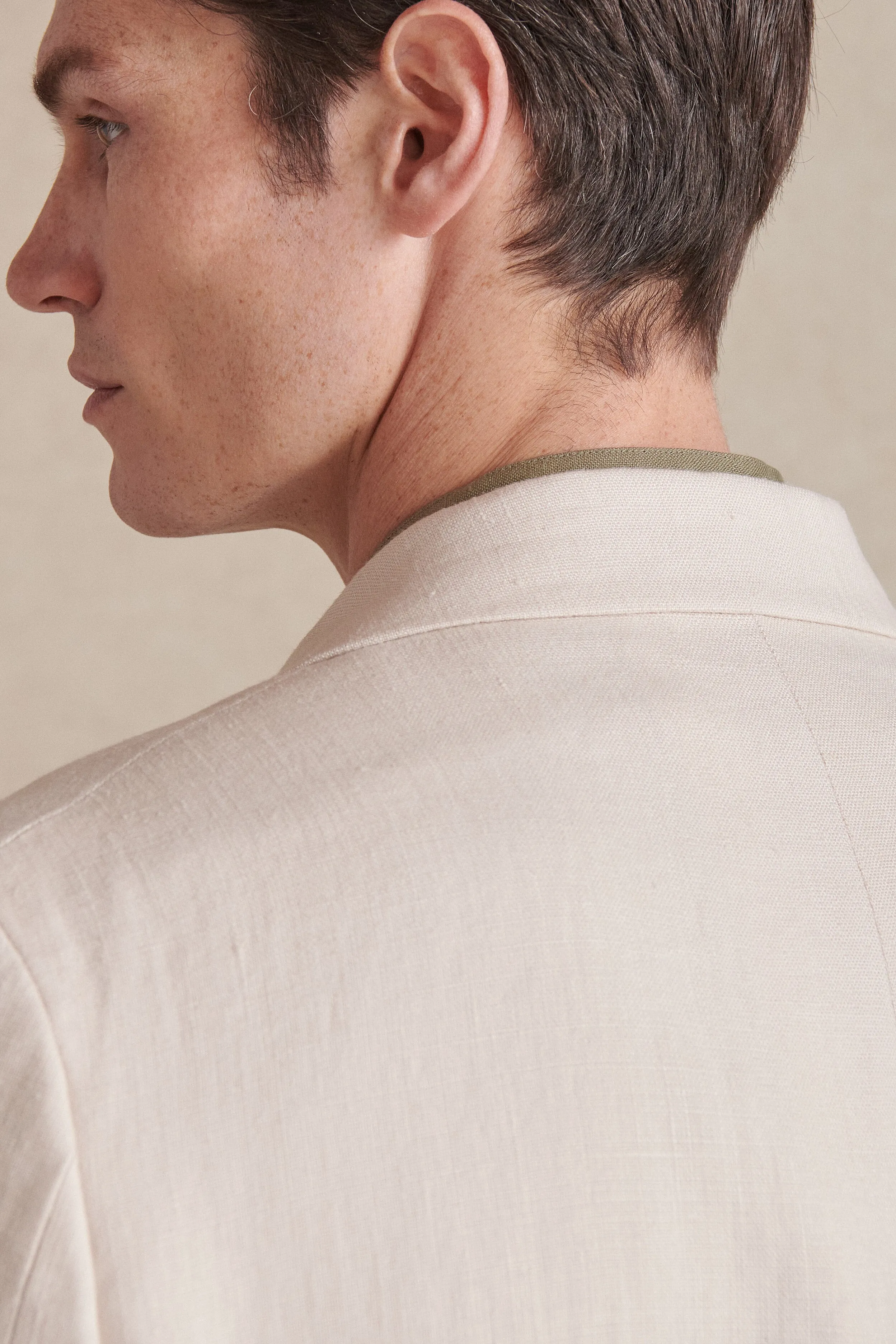 Cream Double Breasted Linen Jacket